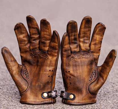 Vintage Distressed Brown Leather Handmade Motorcycle Riding Gloves