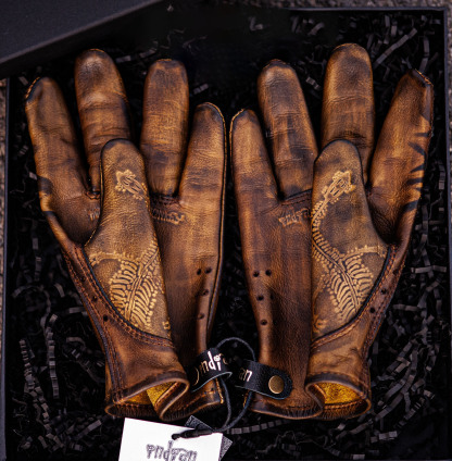 Vintage Distressed Brown Leather Handmade Motorcycle Riding Gloves