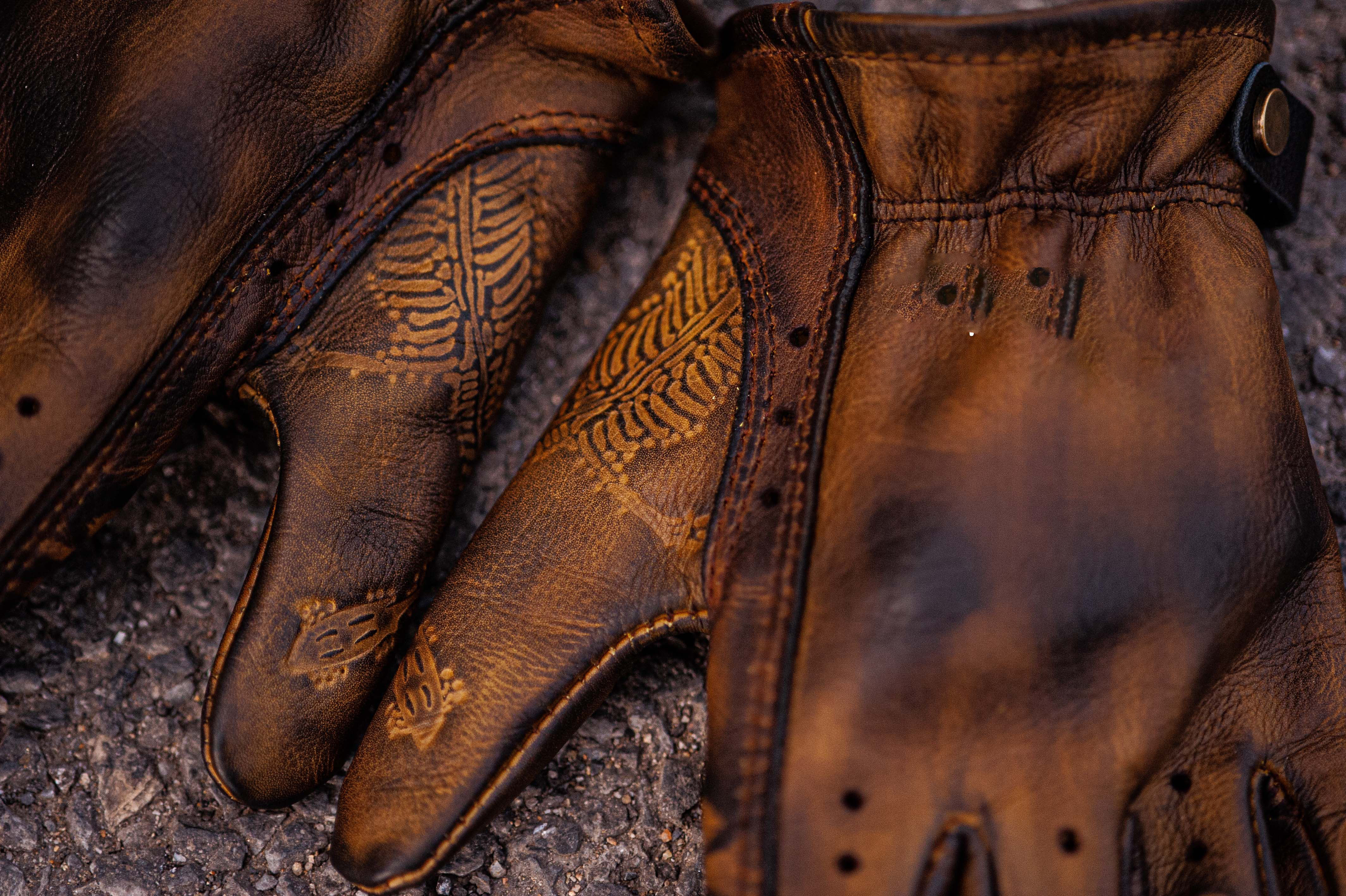 Vintage Distressed Brown Leather Handmade Motorcycle Riding Gloves