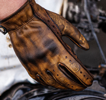 Vintage Distressed Brown Leather Handmade Motorcycle Riding Gloves