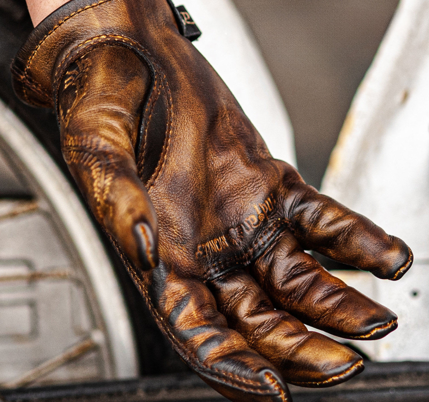 Vintage Distressed Brown Leather Handmade Motorcycle Riding Gloves