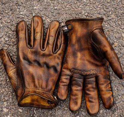 Vintage Distressed Brown Leather Handmade Motorcycle Riding Gloves