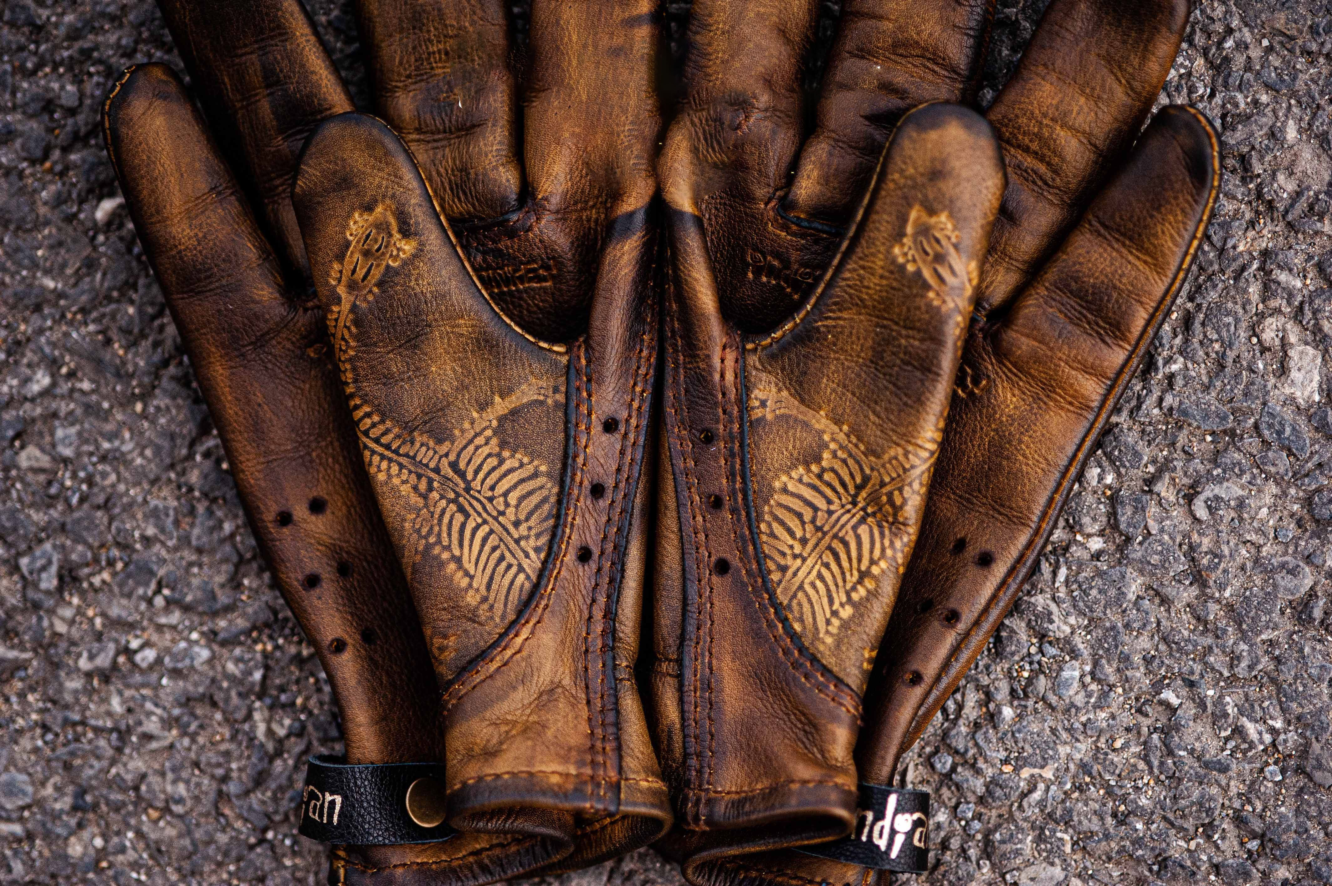 Vintage Distressed Brown Leather Handmade Motorcycle Riding Gloves