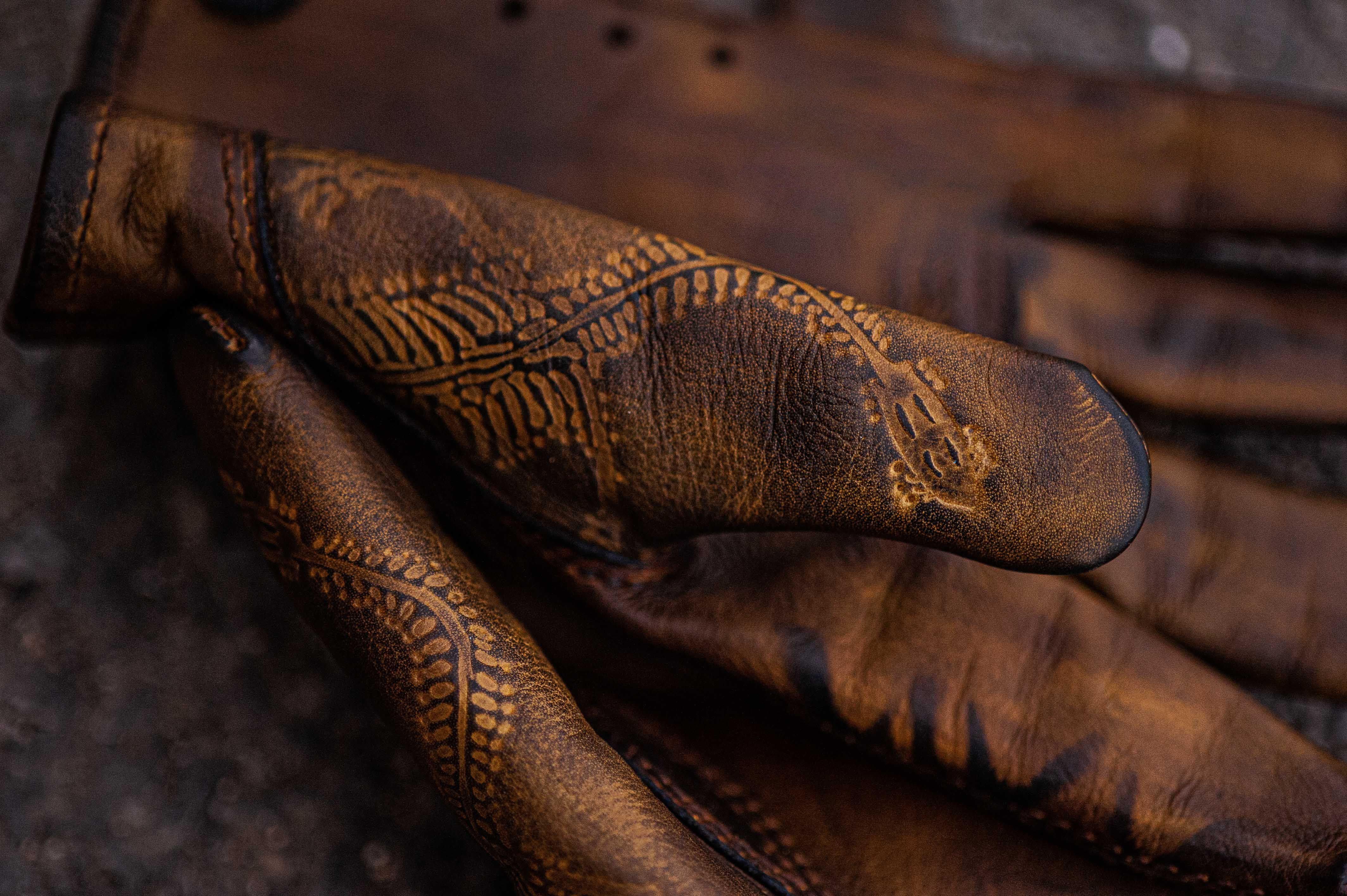 Vintage Distressed Brown Leather Handmade Motorcycle Riding Gloves