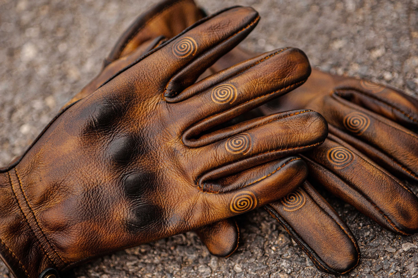Vintage Distressed Brown Leather Handmade Motorcycle Riding Gloves