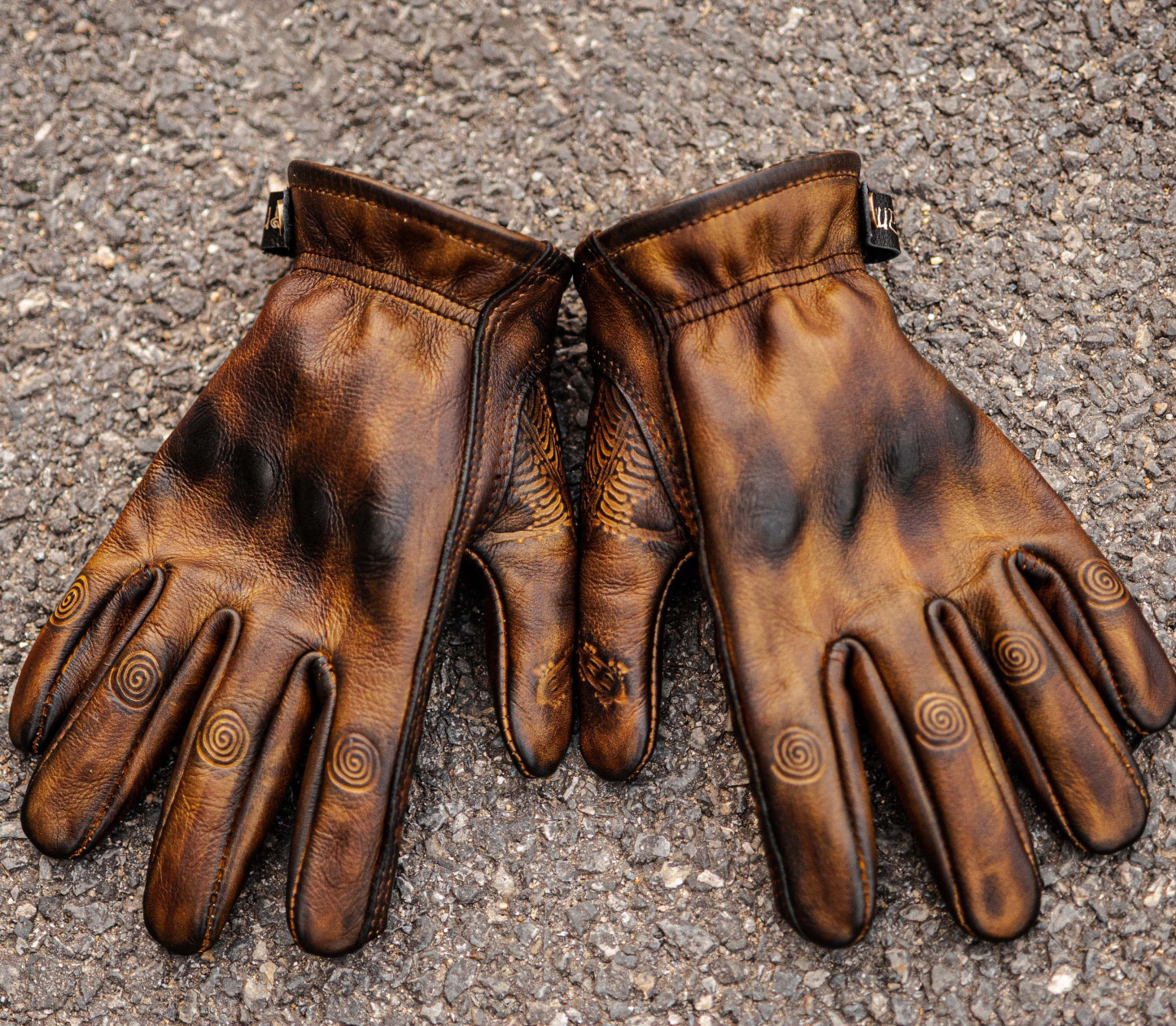 Vintage Distressed Brown Leather Handmade Motorcycle Riding Gloves