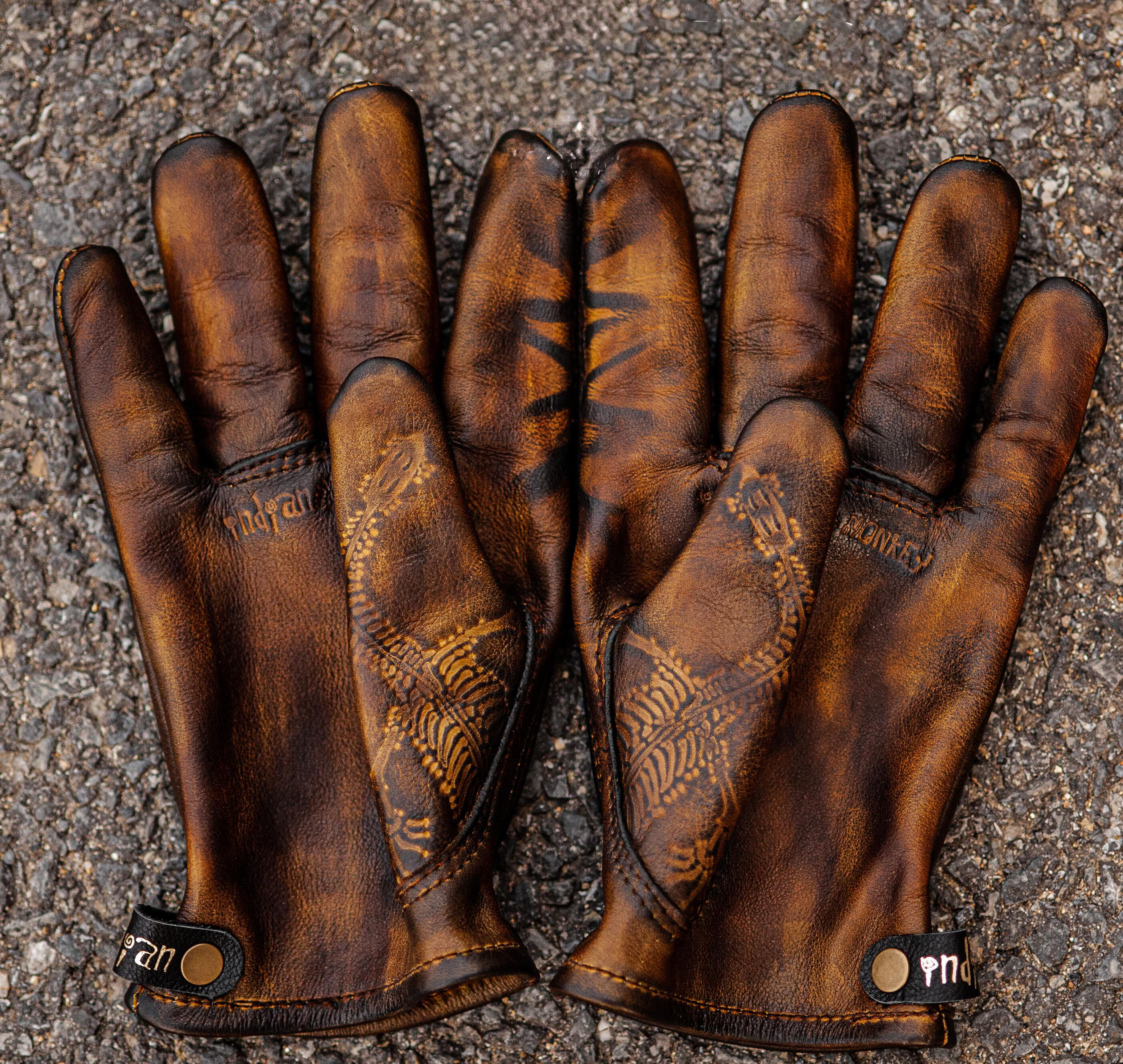 Vintage Distressed Brown Leather Handmade Motorcycle Riding Gloves