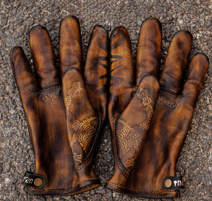 Vintage Distressed Brown Leather Handmade Motorcycle Riding Gloves