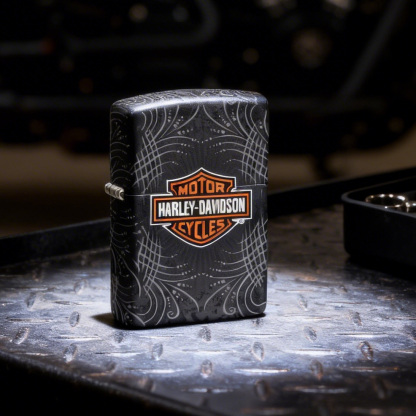 Artistic Pinstripe Pattern Grey Textured Harley Shield Windproof Lighter