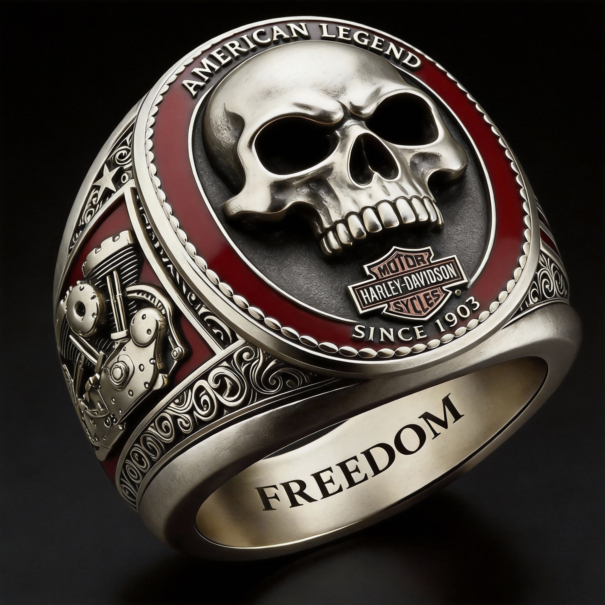 Hardcore biker silver skull freedom engraved american legend theme ring