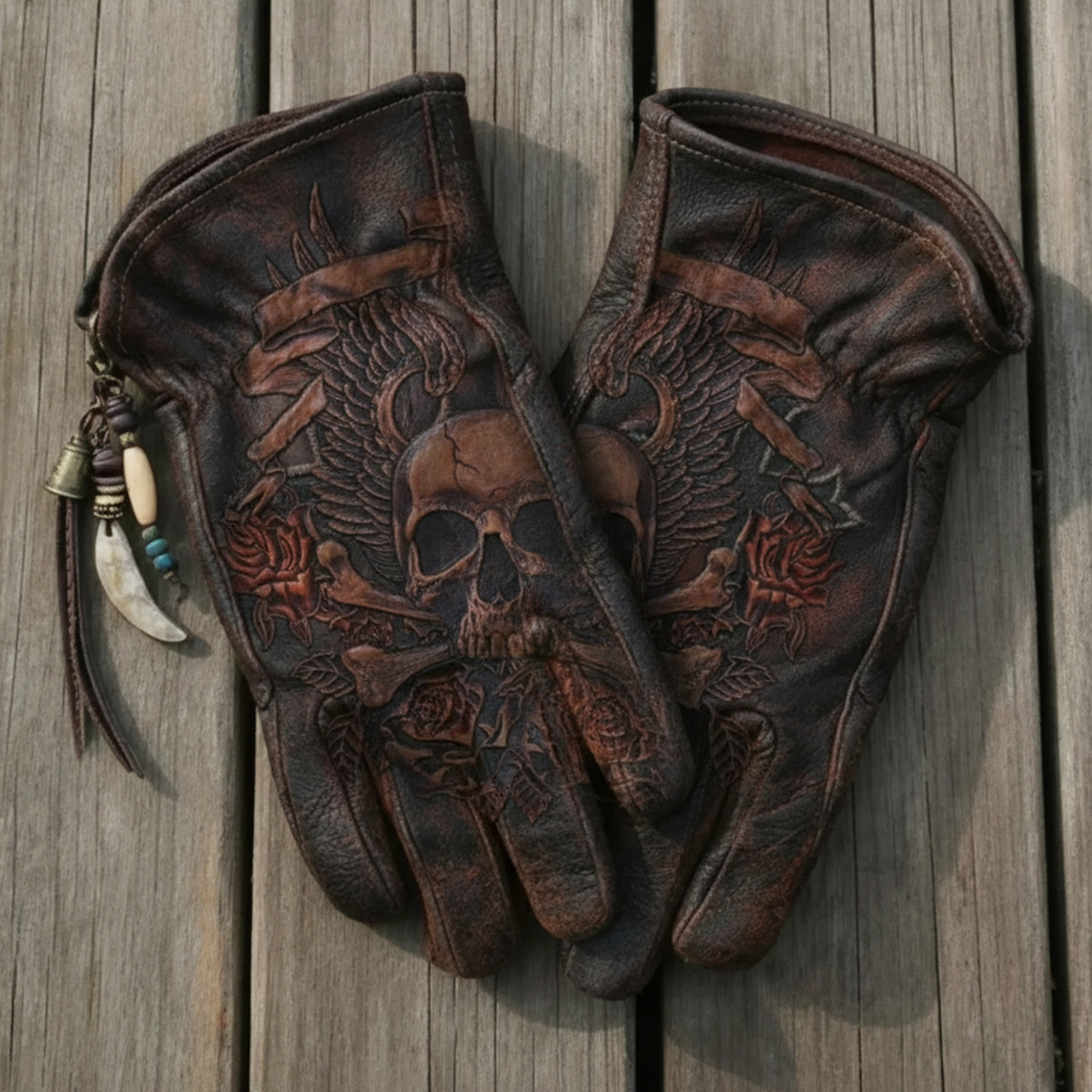 Vintage Style Gothic Pattern Motorcycle Riding Gloves