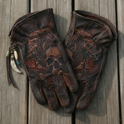 Vintage Style Gothic Pattern Motorcycle Riding Gloves