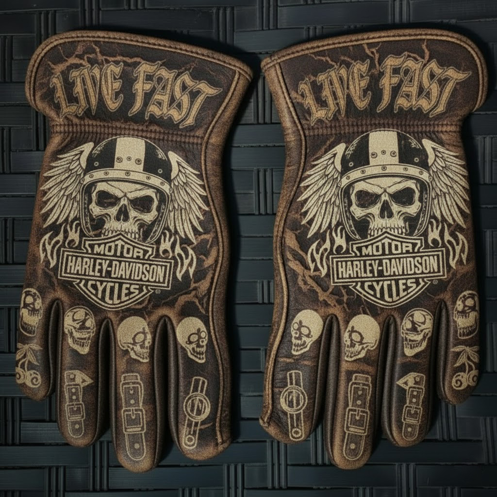 Vintage Style Gothic Pattern Motorcycle Riding Gloves