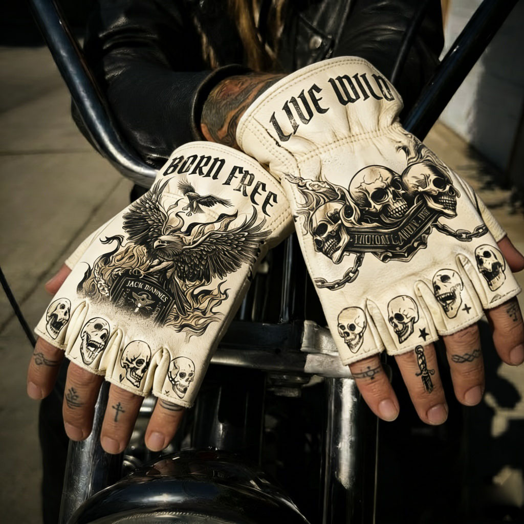 Vintage Biker Half Gloves for Motorcycle Enthusiasts