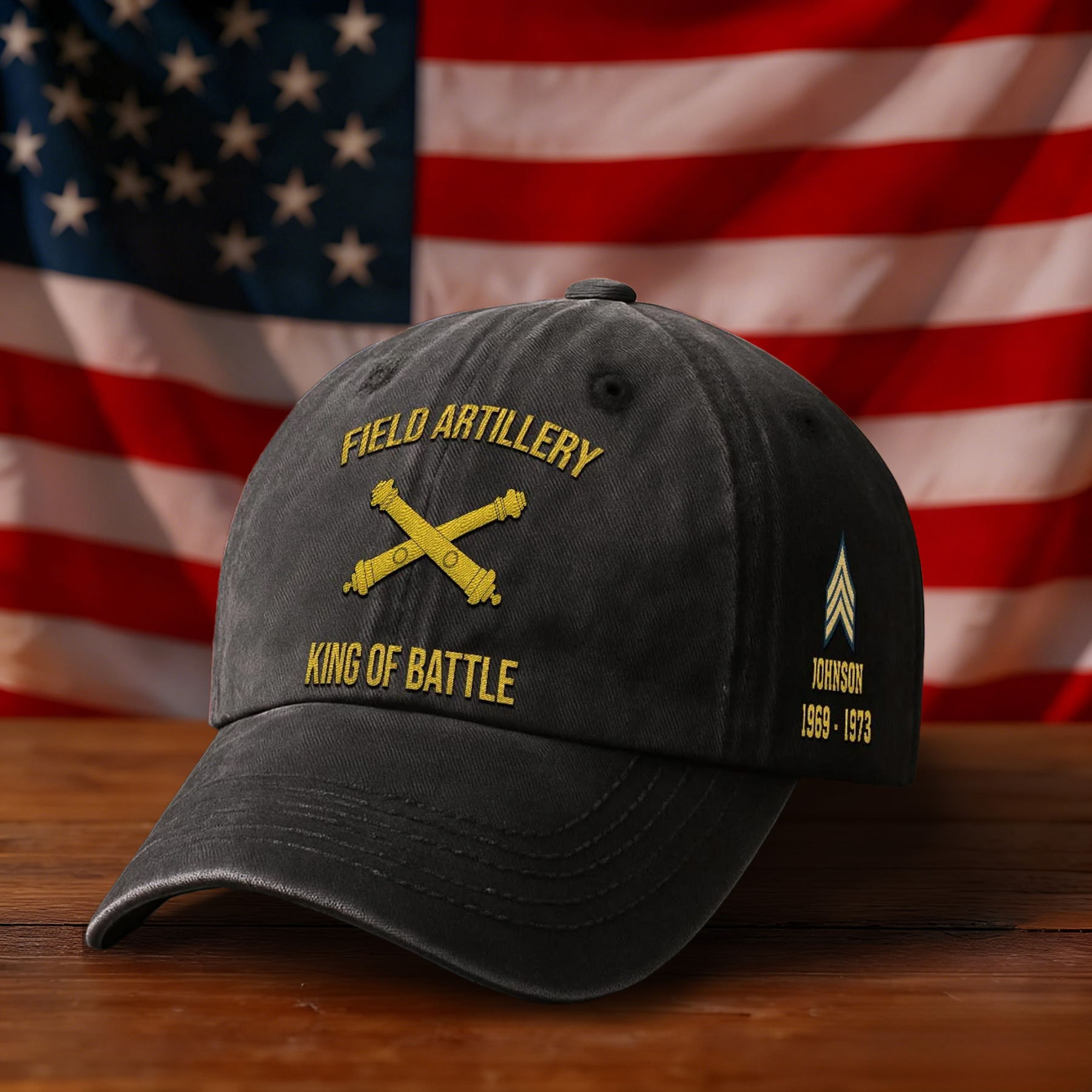 Army Field Artillery King of Battle Embroidered Vintage Washed Cap - Vintage Distressed Cap for Veterans - 2048