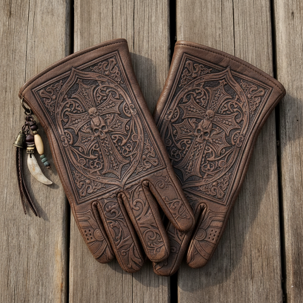 Vintage Style  Mark of Faith Pattern Motorcycle Riding Gloves