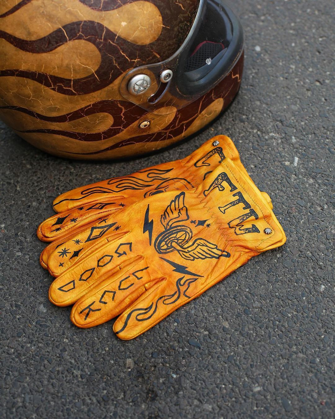 Print Vintage Leather Work Gloves