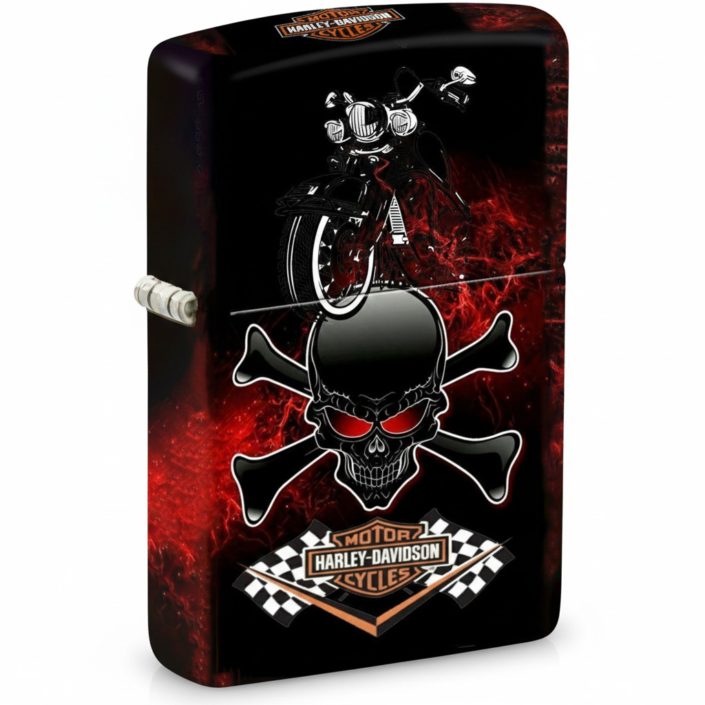 Gothic Inferno Style Harley Motorcycle Red Flame Skull Metal Lighter