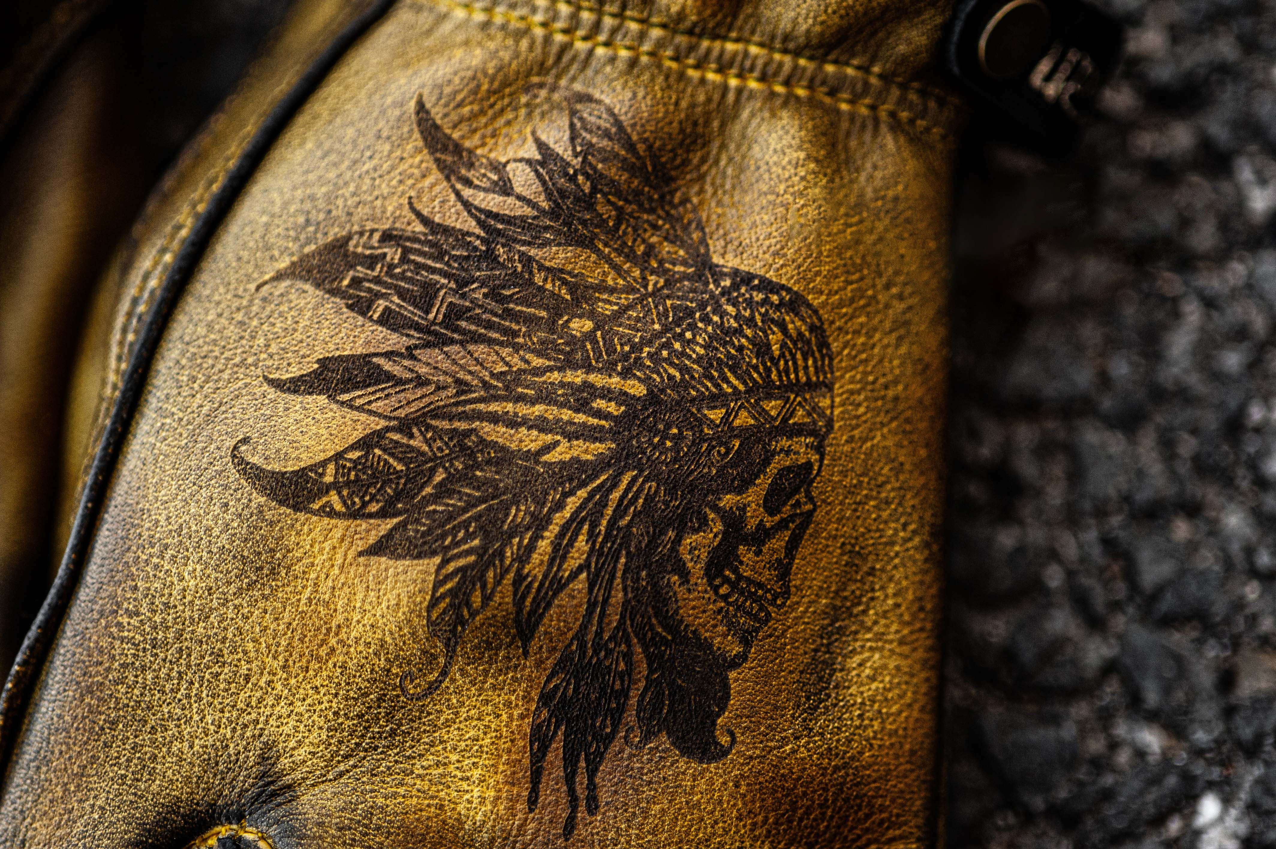 Vintage Distressed Leather Skull Graphic Motorcycle Riding Gloves