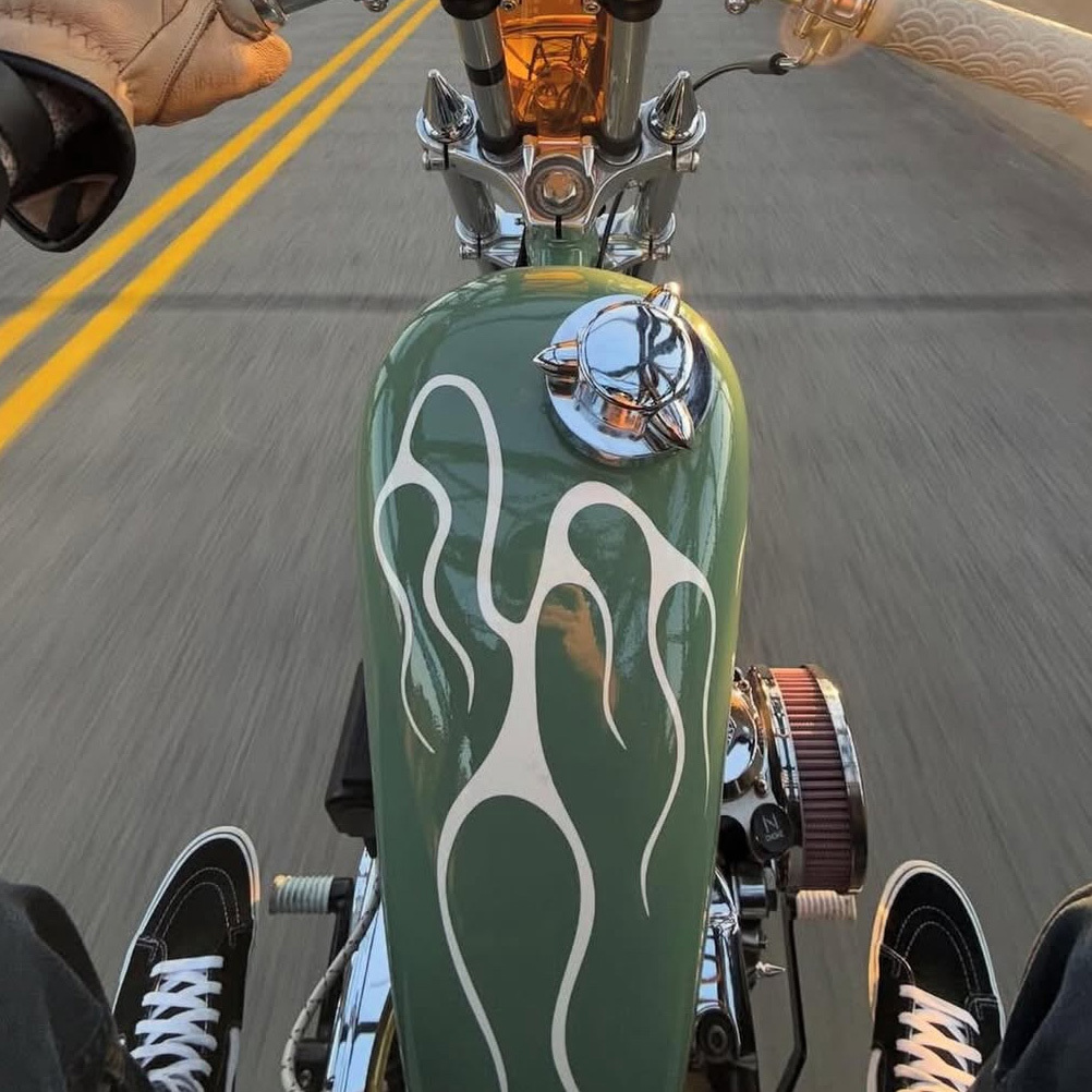 Minimalist Modern White Flame Outline Graphic Motorcycle Tank Decal