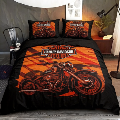 Retro Harley-Davidson style pattern 3-Piece Quilted Bedding Set