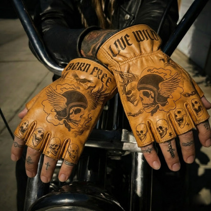 Vintage Biker Half Gloves for Motorcycle Enthusiasts