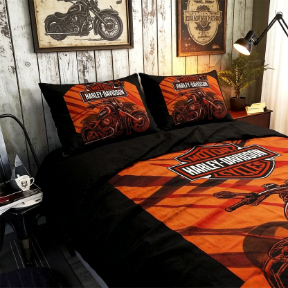 Retro Harley-Davidson style pattern 3-Piece Quilted Bedding Set