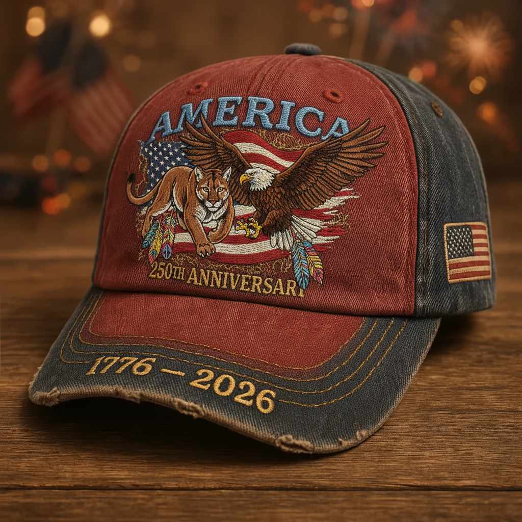  America's 250th Birthday Baseball Cap, Retro Distressed Hat with Statue of Liberty and Bald Eagle Elements