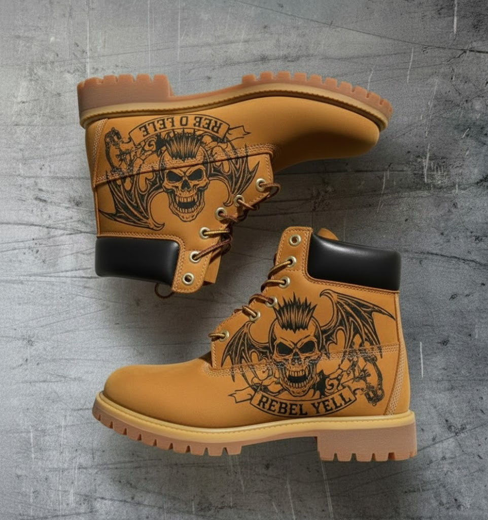 Winged Skull "Rebel Yell" Biker  Boots |  Gift for Rock Fans & Bikers