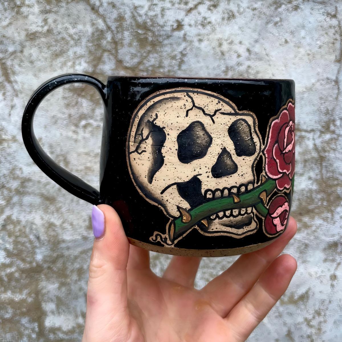 Gothic Coffee Mug – Skeleton Art Cup for Punk & Alternative Style