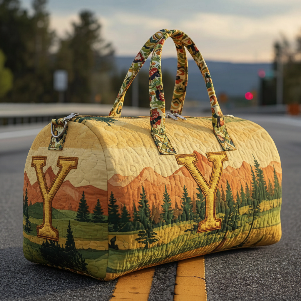 Rustic Frontier Yellowstone Scenic Landscape Quilted Canvas Duffle Bag