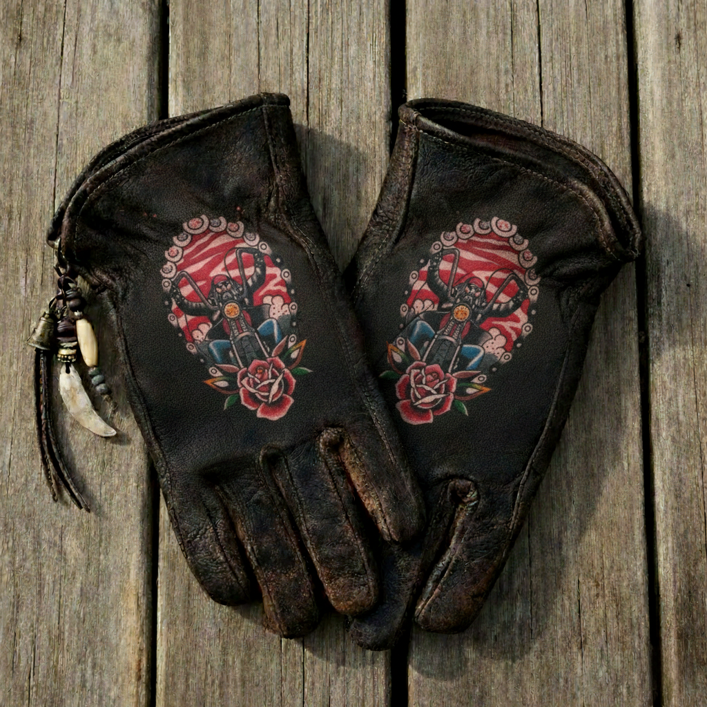 Retro Biker Aesthetic Gritty Brown Leather Motorcycle Rider Gloves