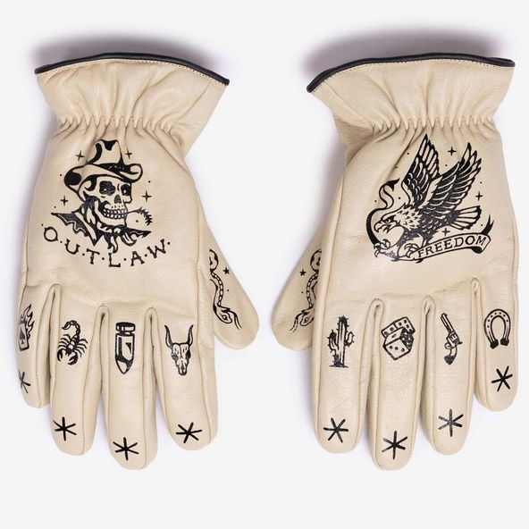 Western Outlaw Style Eagle Freedom Tattoo Print Leather Riding Gloves