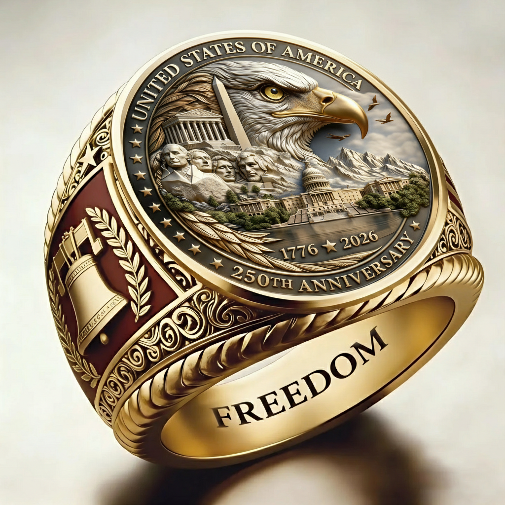 Patriotic American Plated Military Commemorative Ring