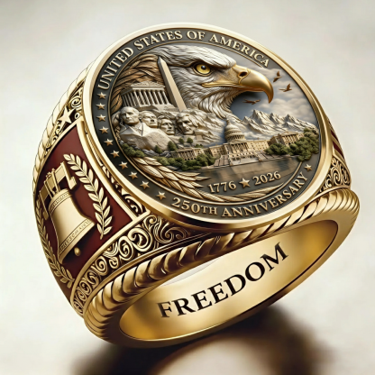 Patriotic American Plated Military Commemorative Ring