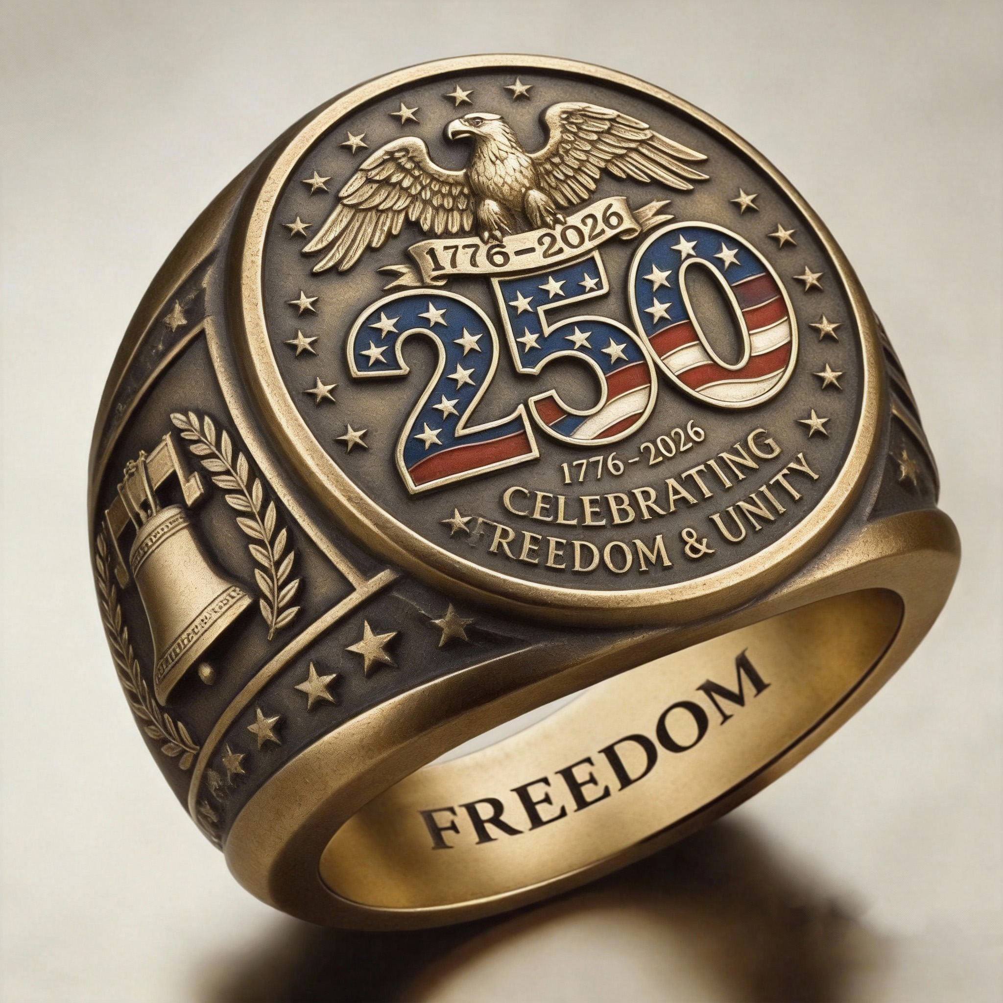 Rustic Antique Style 250th Anniversary Freedom and Unity Men's Ring