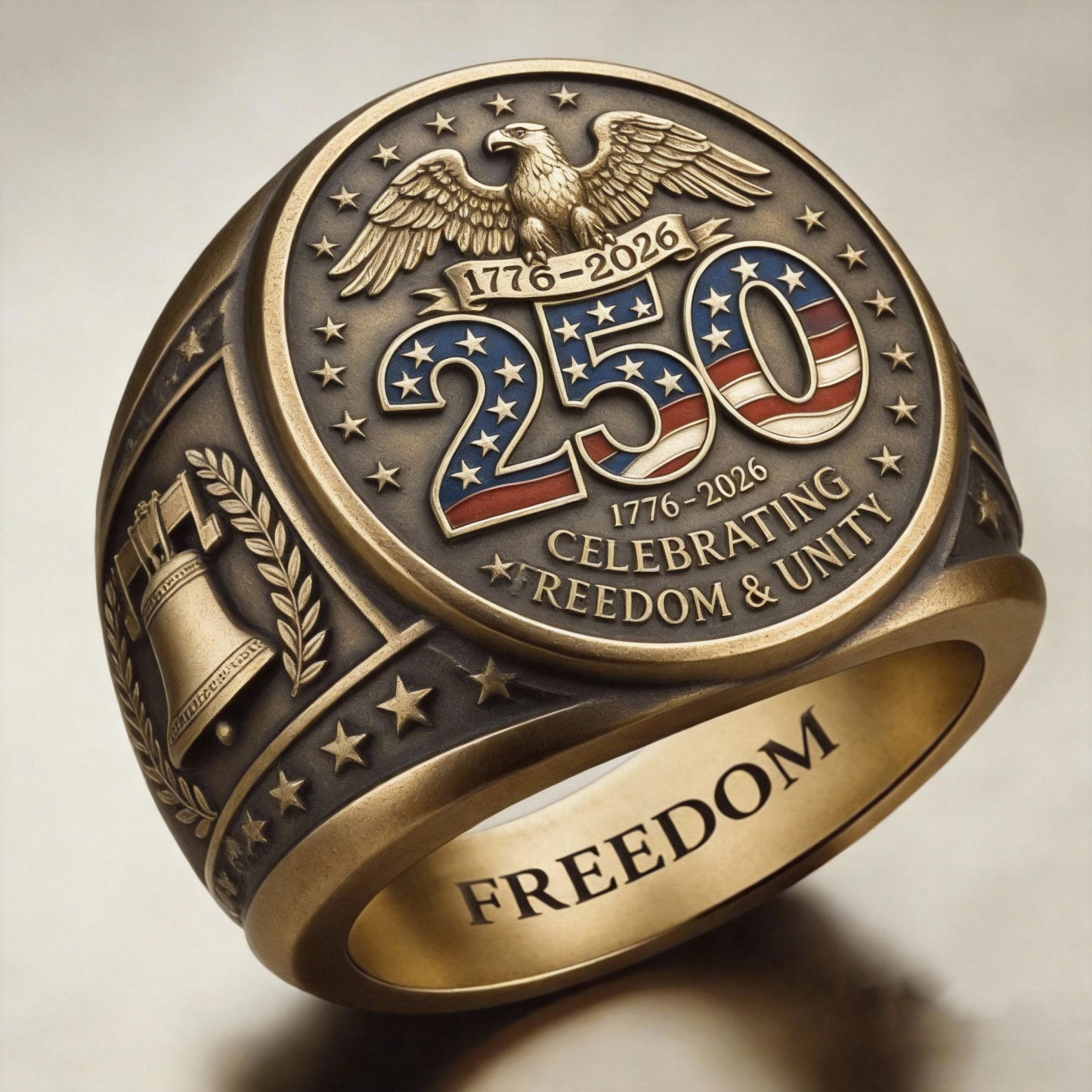 Rustic Antique Style 250th Anniversary Freedom and Unity Men's Ring