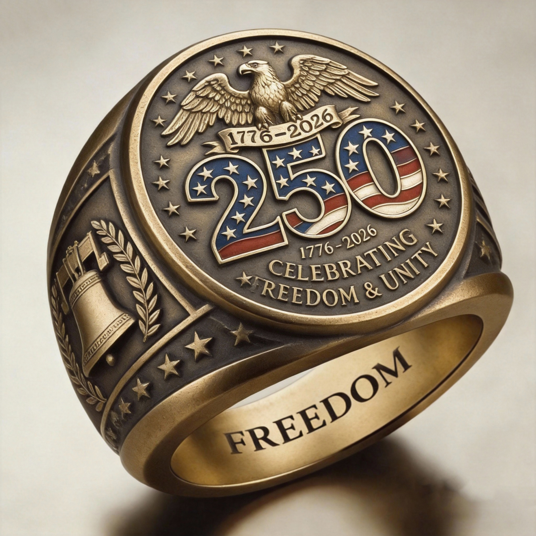 Rustic Antique Style 250th Anniversary Freedom and Unity Men's Ring
