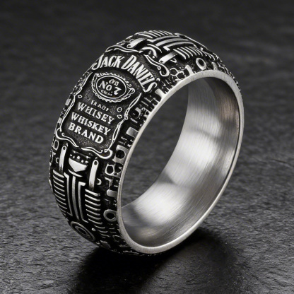 Punk Rock Jack Daniels Whiskey Motor Engine Carved Band Ring