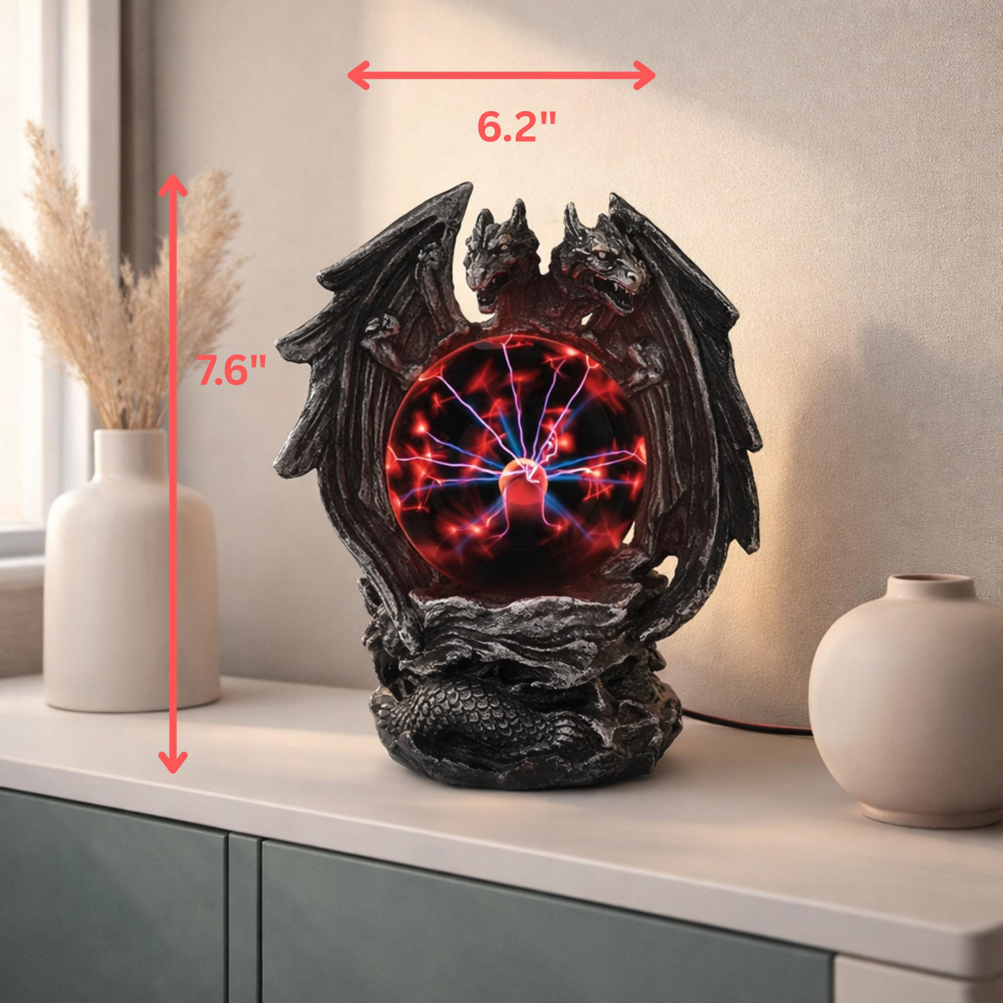 Mystic Two-Headed Dragon Plasma Ball USB Powered Gothic Desk Lamp