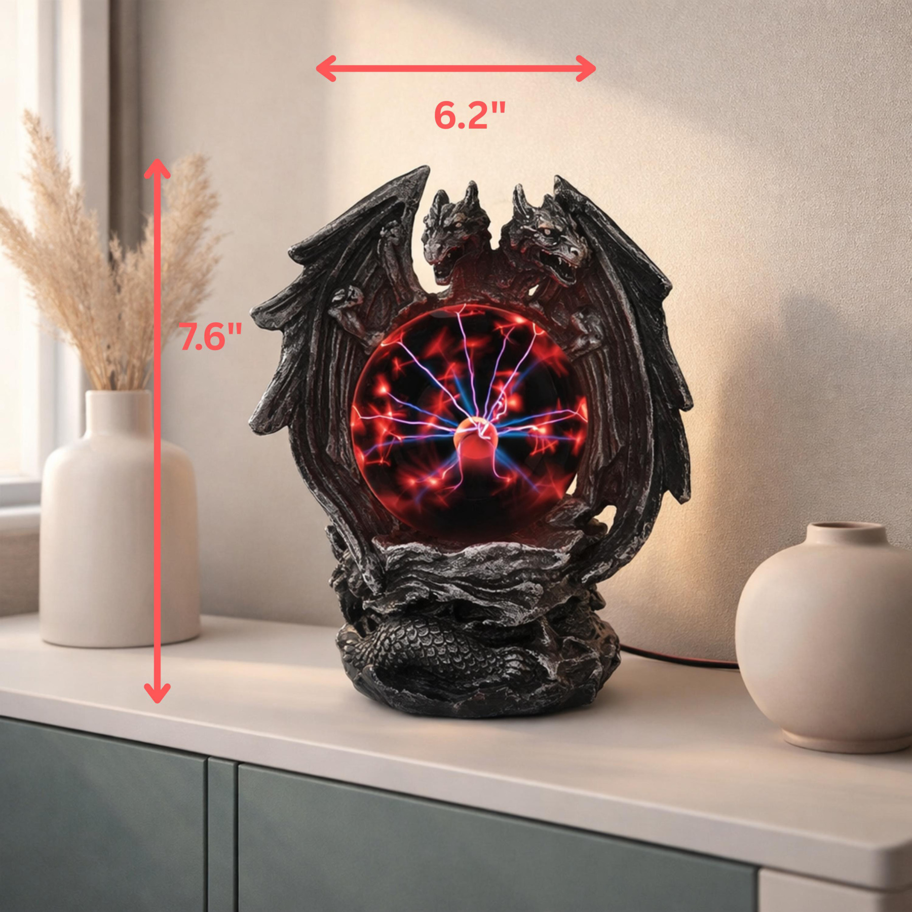 Mystic Two-Headed Dragon Plasma Ball USB Powered Gothic Desk Lamp