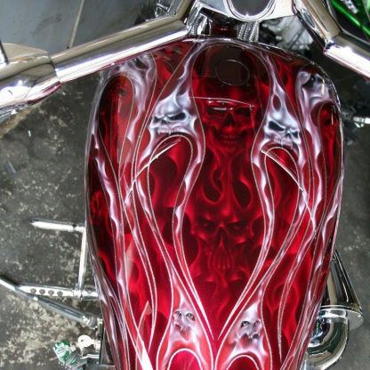 Hellfire Gothic Red Skull Flame Graphic Motorcycle Tank Decal