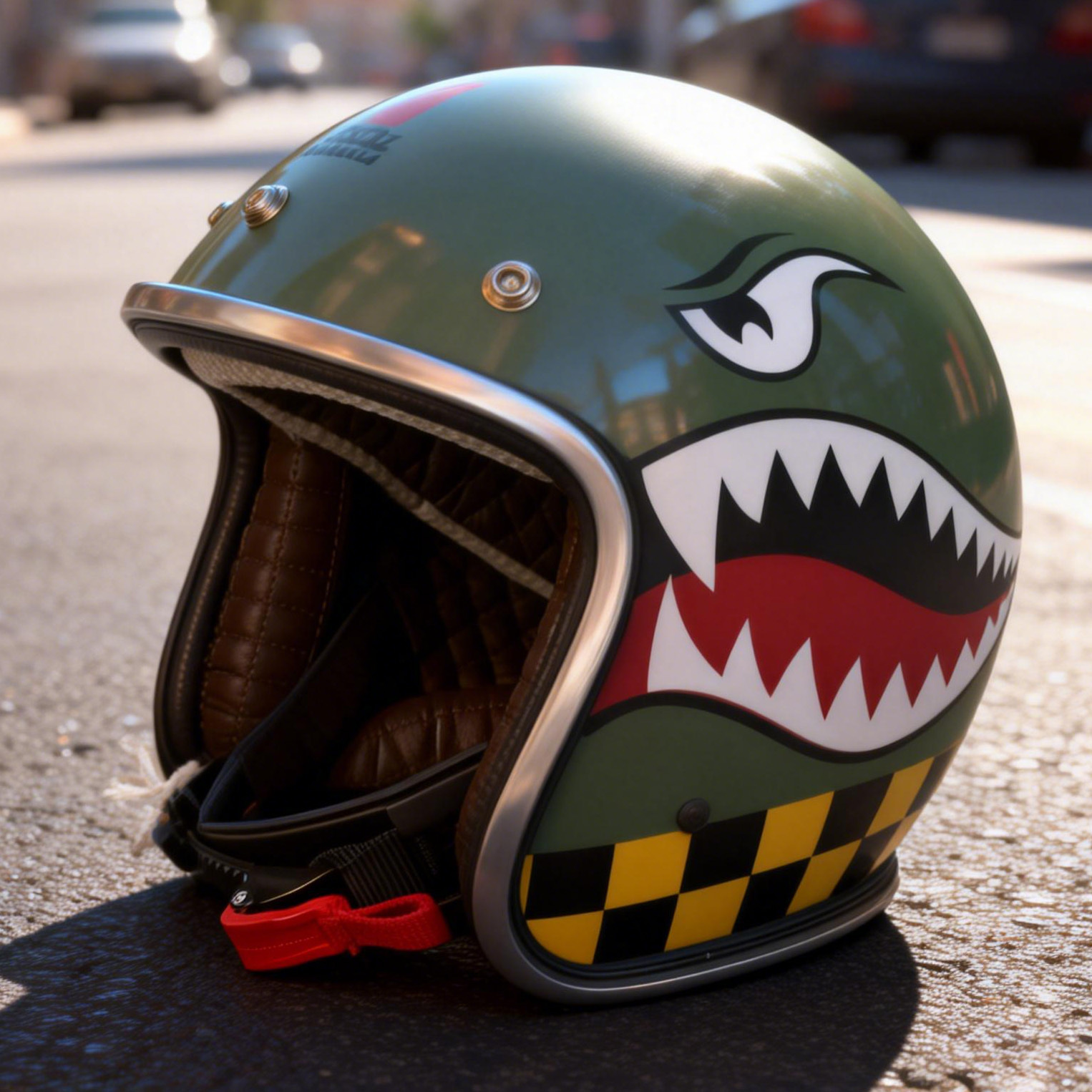 Military Aviator Style Shark Mouth Retro Open Face Helmet