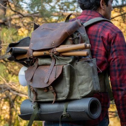Vintage Waxed Canvas Rugged Outdoor Adventure Hiking Backpack