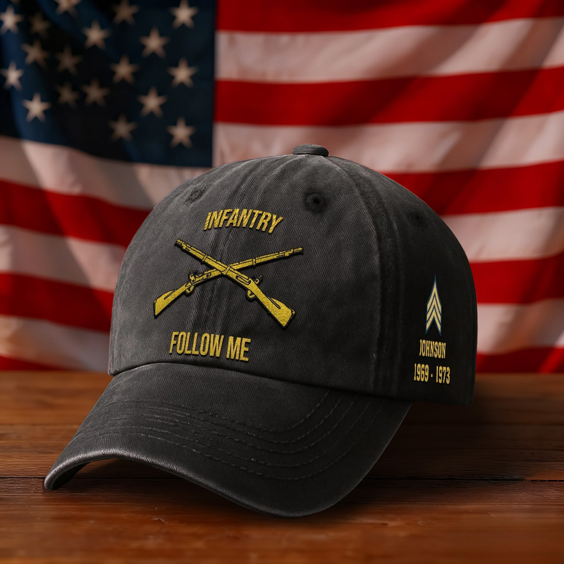 Army Infantry Follow Me Embroidered Vintage Washed Cap - Vintage Distressed Cap for Veterans - 2050