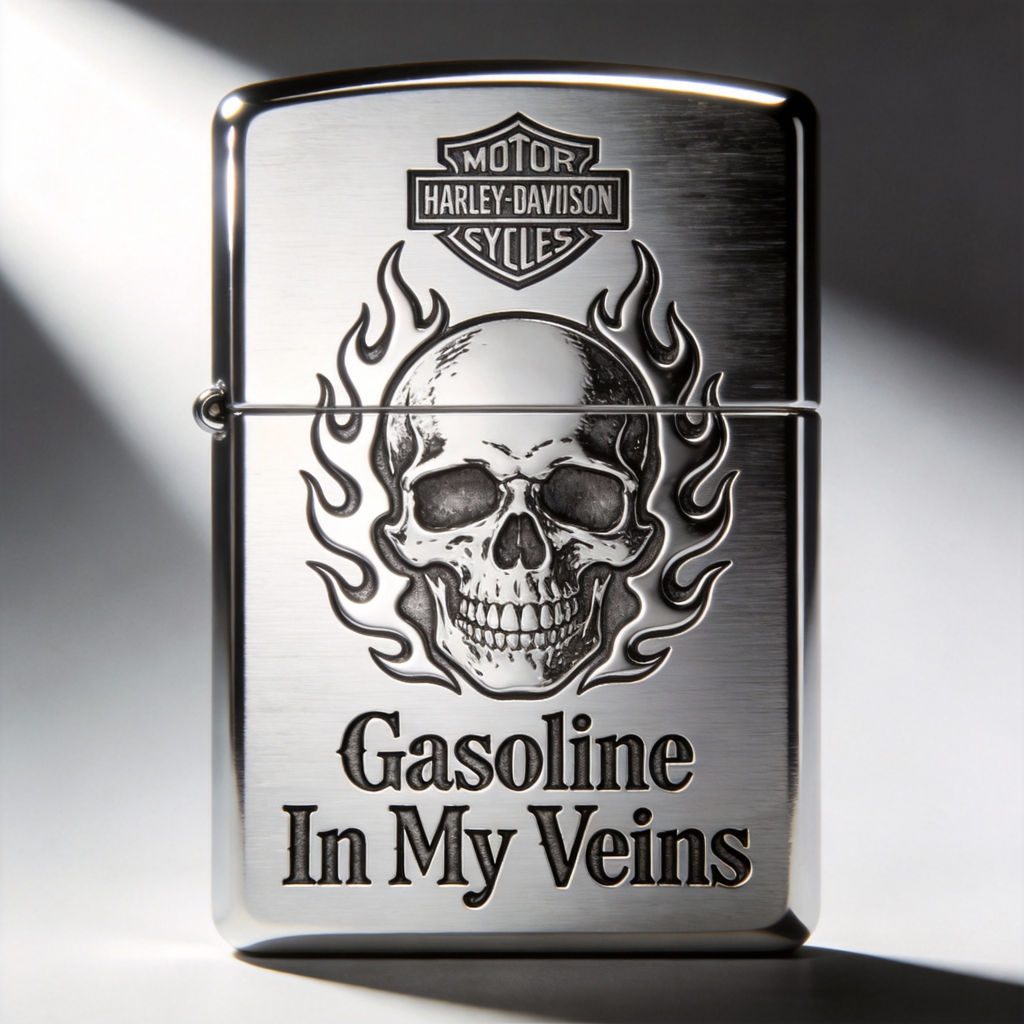 Gasoline Veins: Brushed Chrome High-Octane Skull