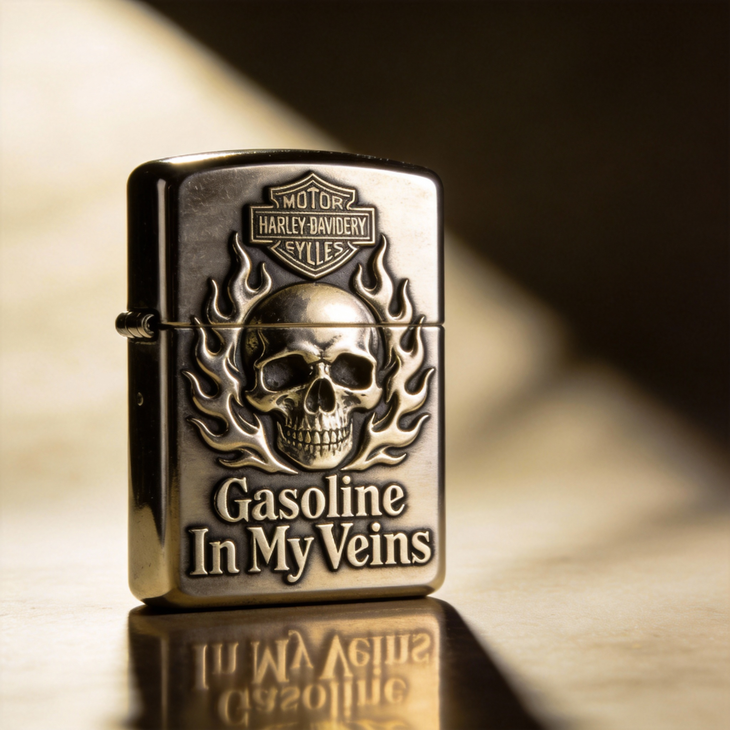 Gasoline Veins: Brushed Chrome High-Octane Skull