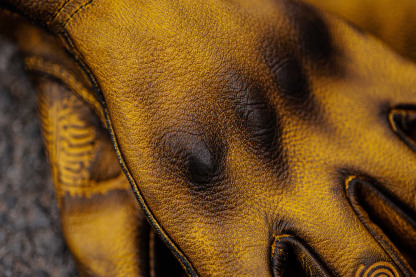 Rugged Steampunk Yellow Distressed Leather Skeleton Pattern Biker Gloves