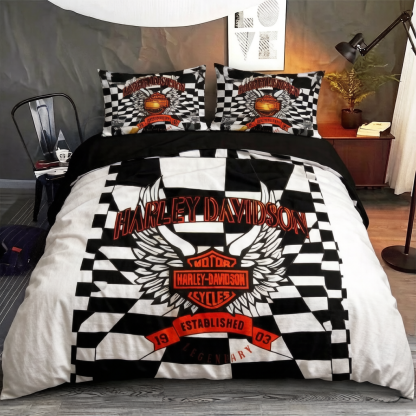 Retro Harley-Davidson style pattern 3-Piece Quilted Bedding Set
