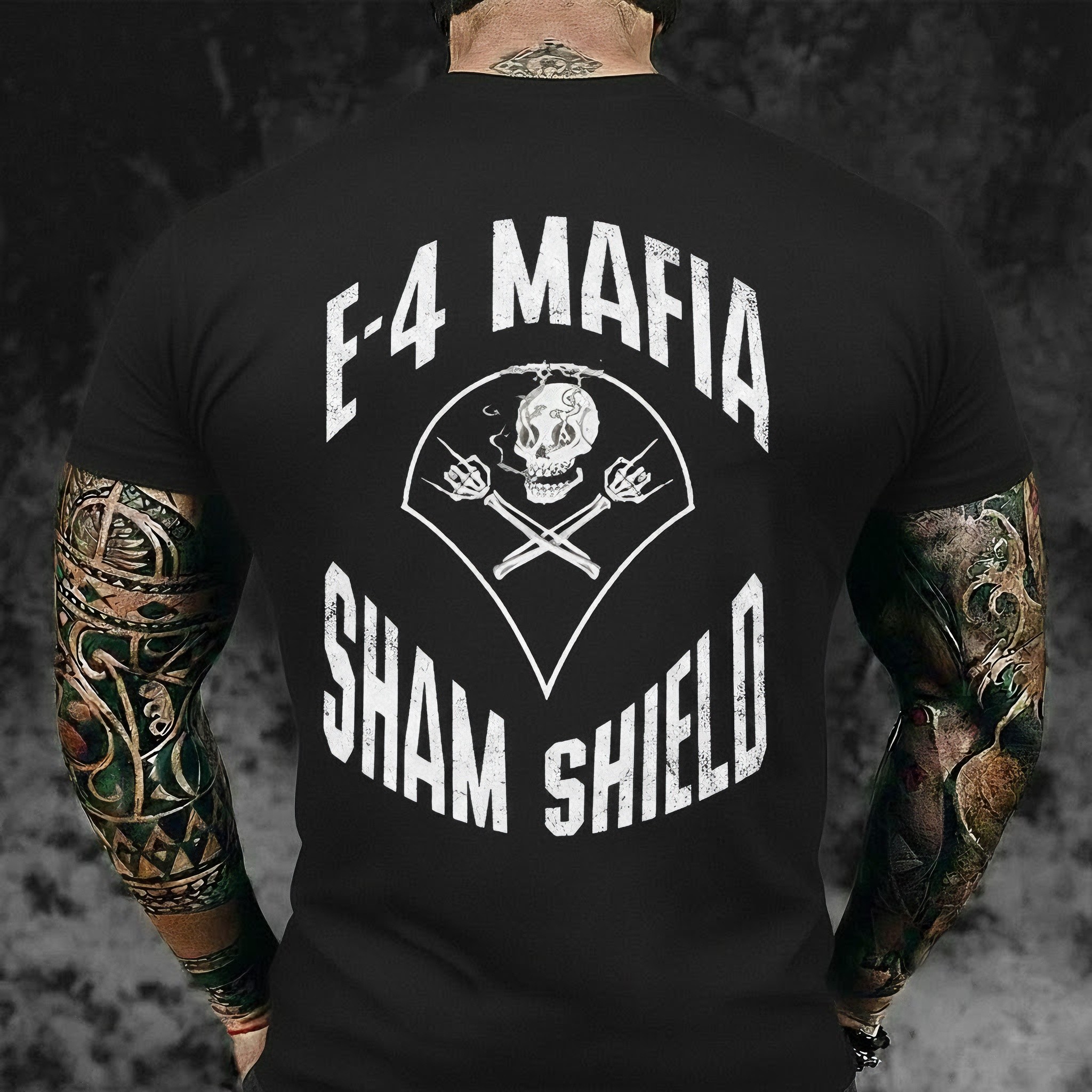 E-4 Mafia Sham Shield Skull Graphic Tee